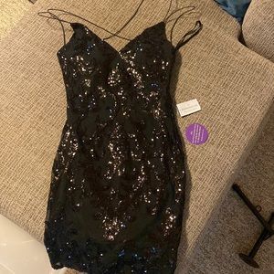 Black sequin Windsor dress with open back